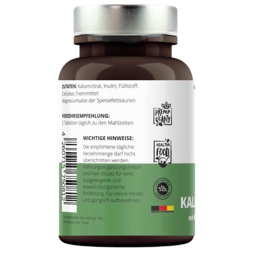 Kalium Retard Tabletten - Kaliumcitrat mit Inulin 1000mg je Tablette - VitaminFuchs