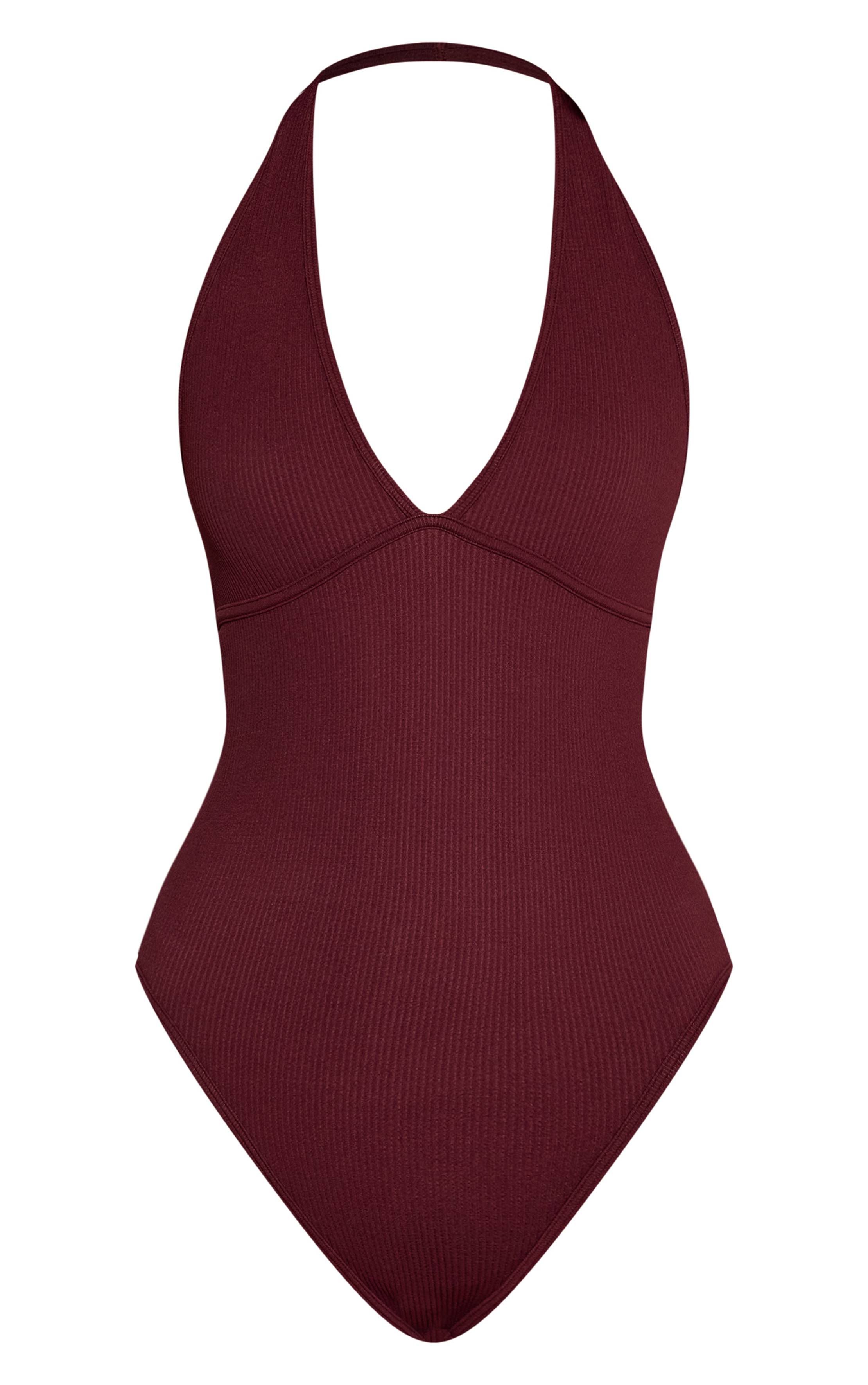 Rouge Vin Body Côtelé Contour Col Licou