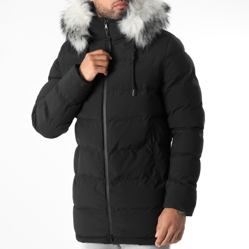 Doudoune Longue Explorer Avec Fourrure Grise 0037 Noir