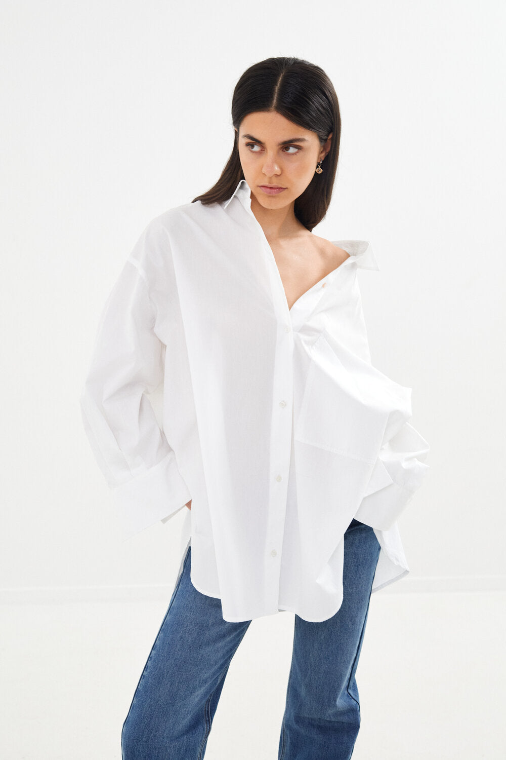 Rabens saloner  Noah Poplin oversized skjorte - hvid