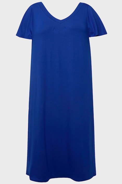 Jersey-Midikleid, A-Linie, V-Ausschnitt, Cup-Ärmel