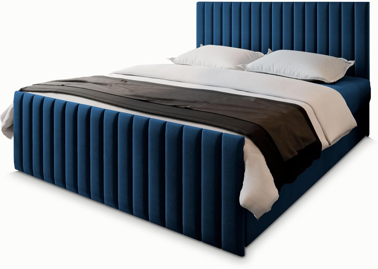 Masseno Boxspringbett Arion 160x200 cm Komplett-Set mit Matratze und Topper, Polsterbett mit Zwei Bettkästen -Blau, Kronos 09