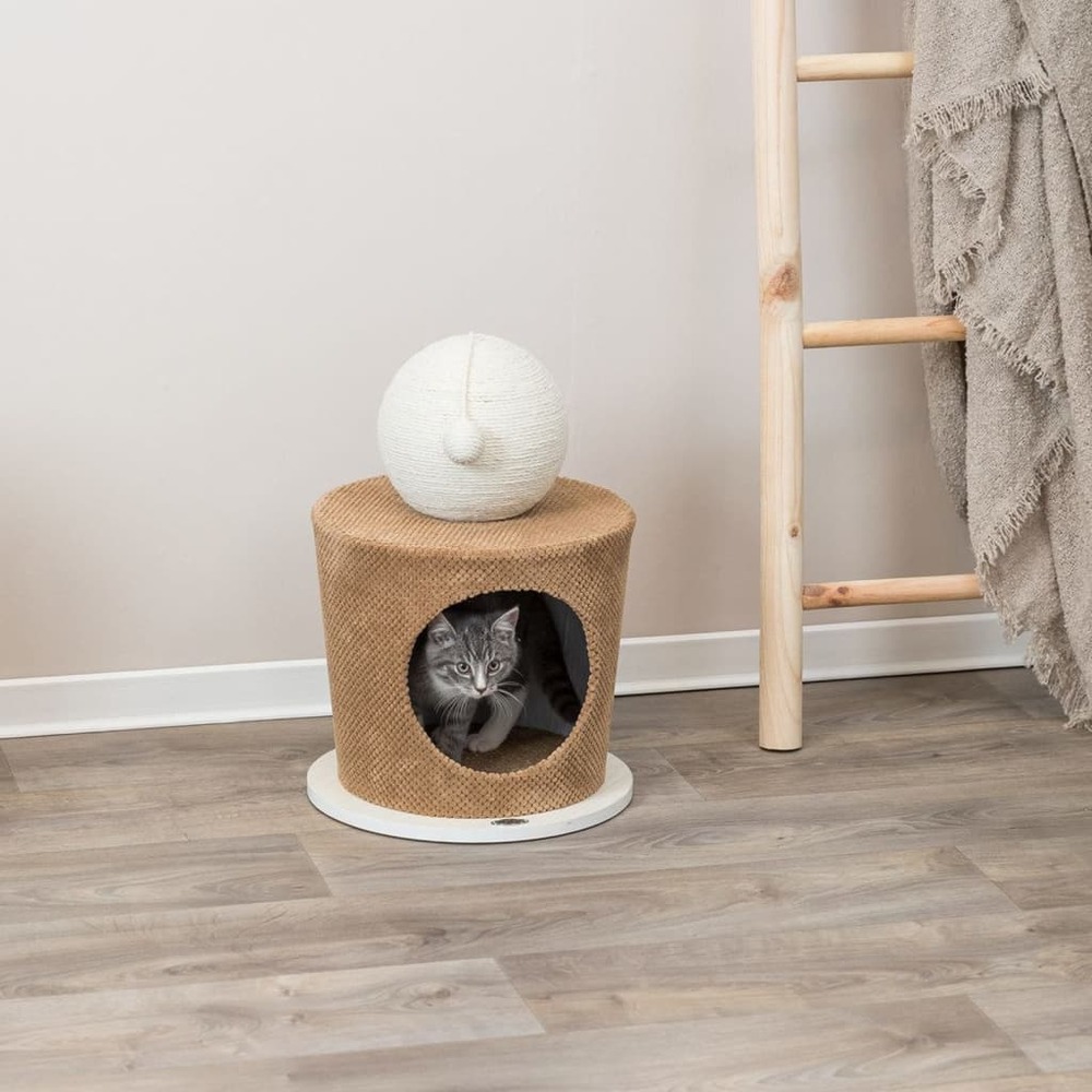 Grotte pour chat avec balle à gratter 36x50 cm taupe