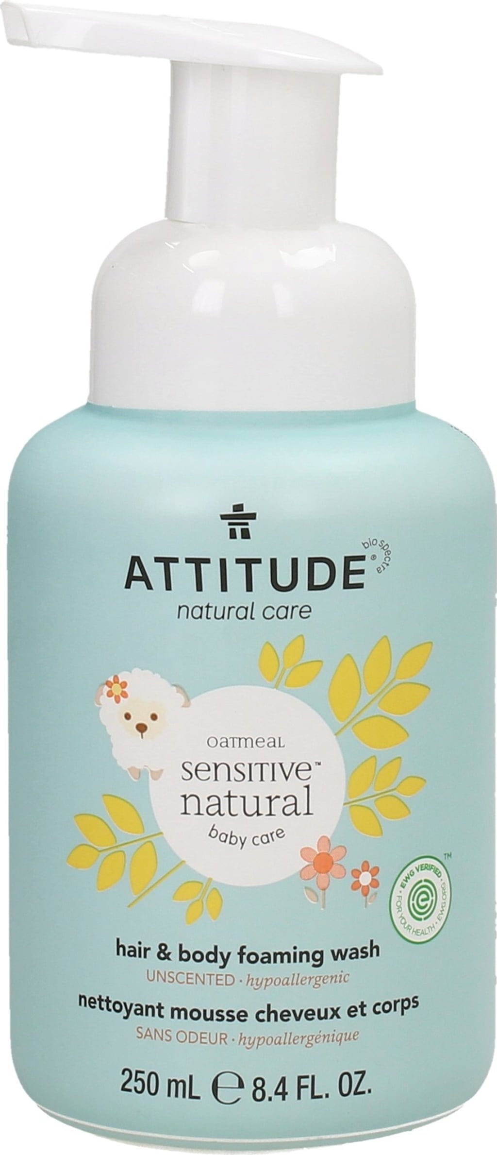 ATTITUDE  Oatmeal Sensitive Baby Hair & Body Foaming Wash, 250 ml