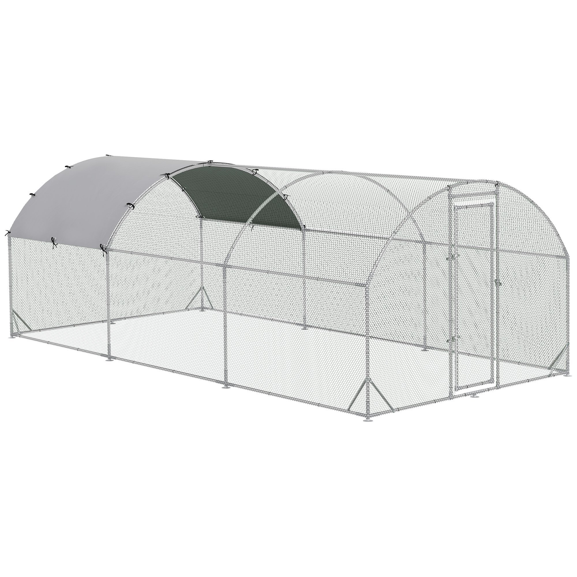 Galinheiro grande para exterior PawHut, gaiola de aço galvanizado com cobertura de tecido Oxford, cercado e trava para 12 a 18 galinhas, coelhos e outras aves, 5,7 x 2,8 x 1,97 m, prata