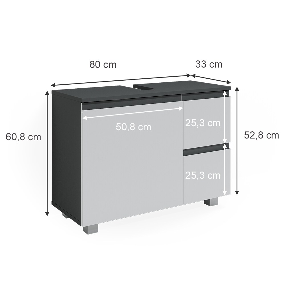 Vicco Waschtischunterschrank Waschbeckenunterschrank Badschrank J-shape Anthrazit Weiß modern 80x61cm Badezimmer Schrank Badmöbel Schranktür Schrankschublade Aufbewahrung