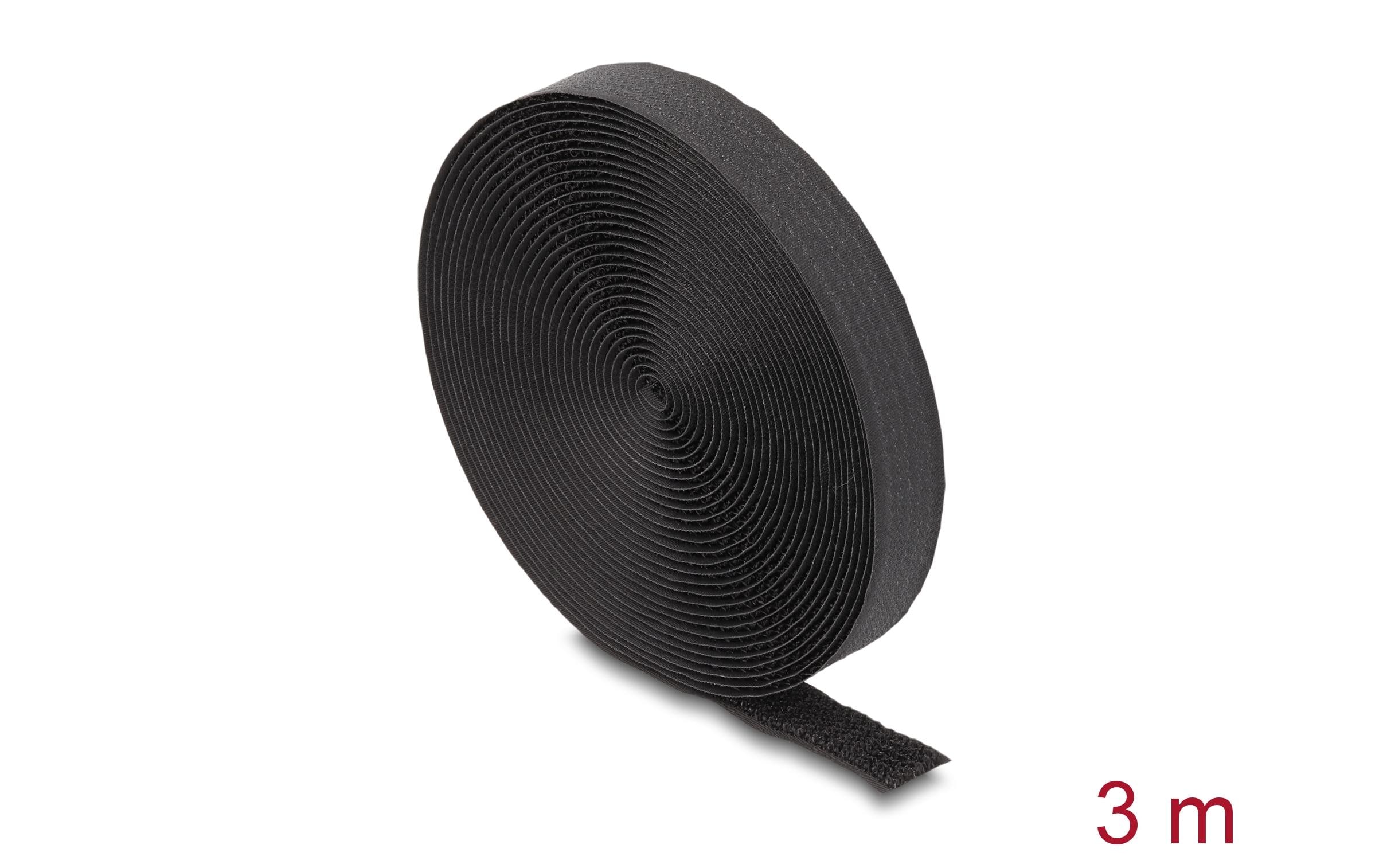 Klettband auf Rolle mit Schlaufe Schwarz, 3 mDelock Klettband auf Rolle mit Schlaufe L 3 m x B 20 mm schwarz