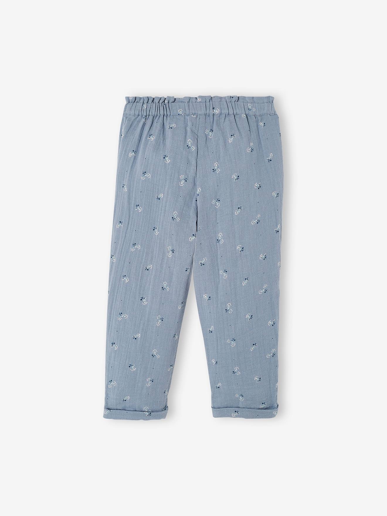 Calça cropped rosa de chiffon de algodão com estampa floral para meninas