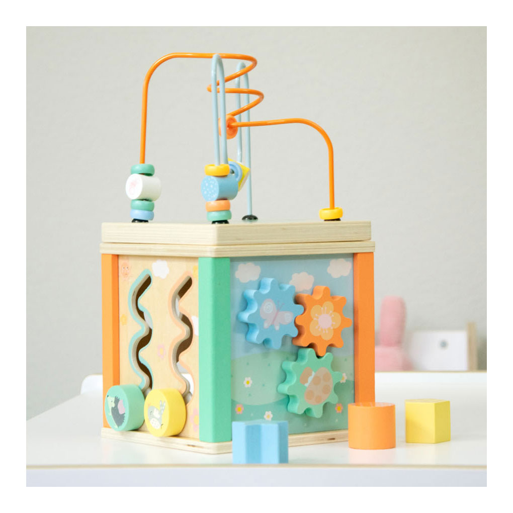 Small Foot - Houten Activiteitenkubus en Motoriekspiraal Pastel
