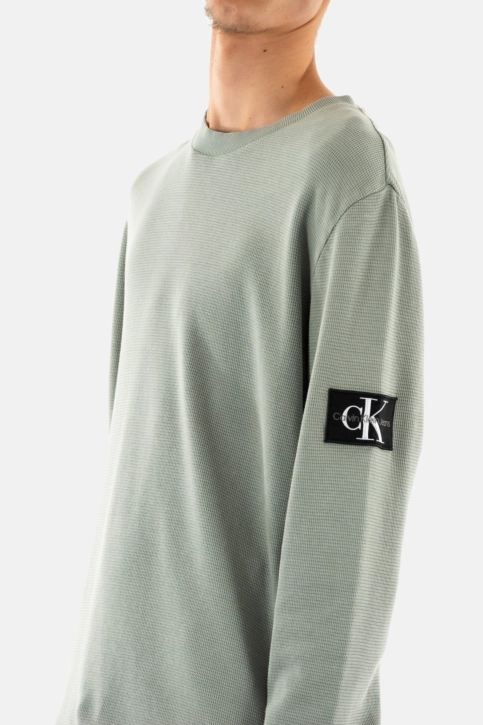Tee shirt manches longues calvin klein jeans washed badge waffle pff slate gray