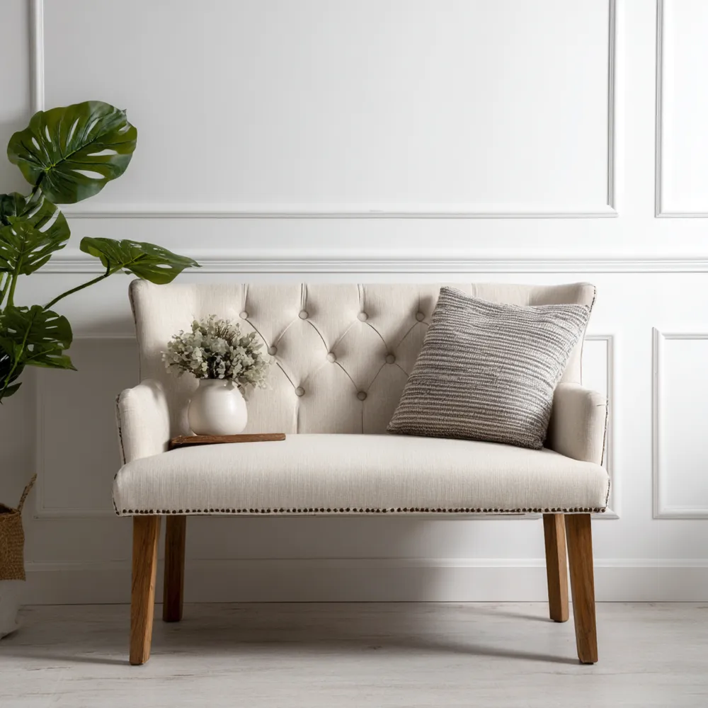 2-Sitzer-Sofa Leinenoptik 120x80x75 cm – Cremefarben – Klassisches Des