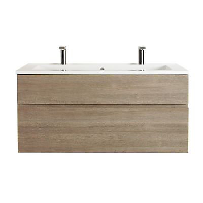 Meuble sous vasque à suspendre Calao aspect chêne clair 120 cm + plan vasque en céramique blanche