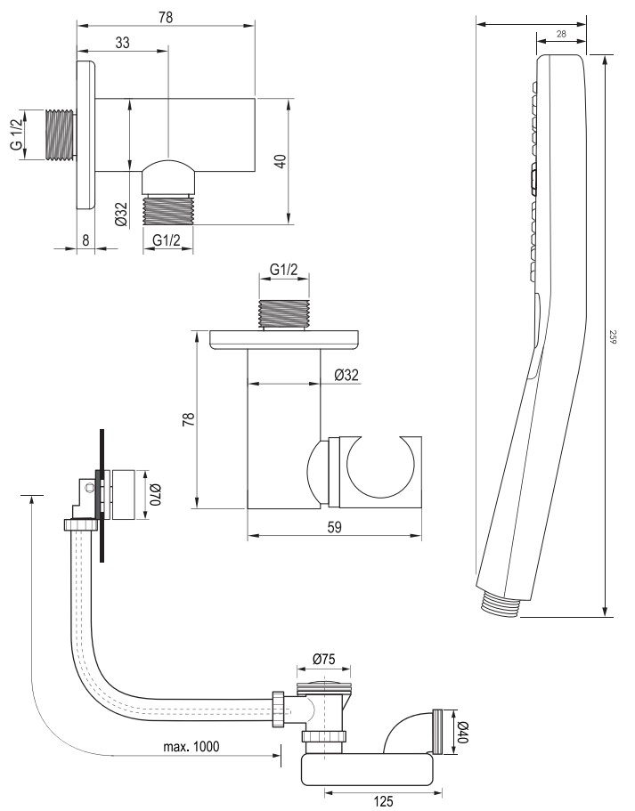 Brauer Chrome Carving thermostatische inbouw badkraan met badvulcombinatie en 3 standen handdouche set 4 chroom