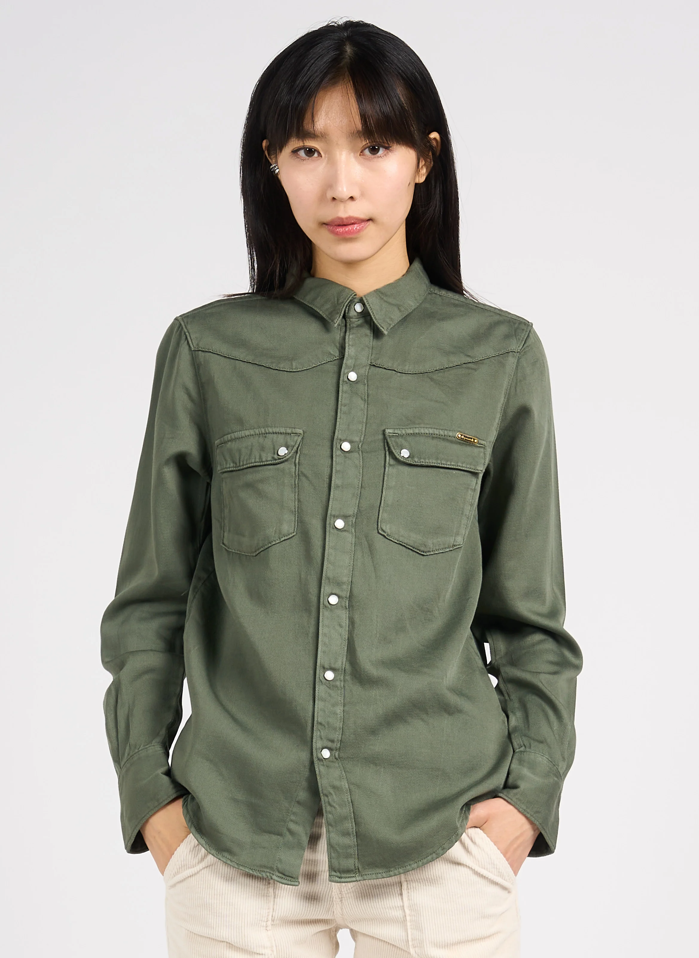 Chemise droite col classique en coton | Vert