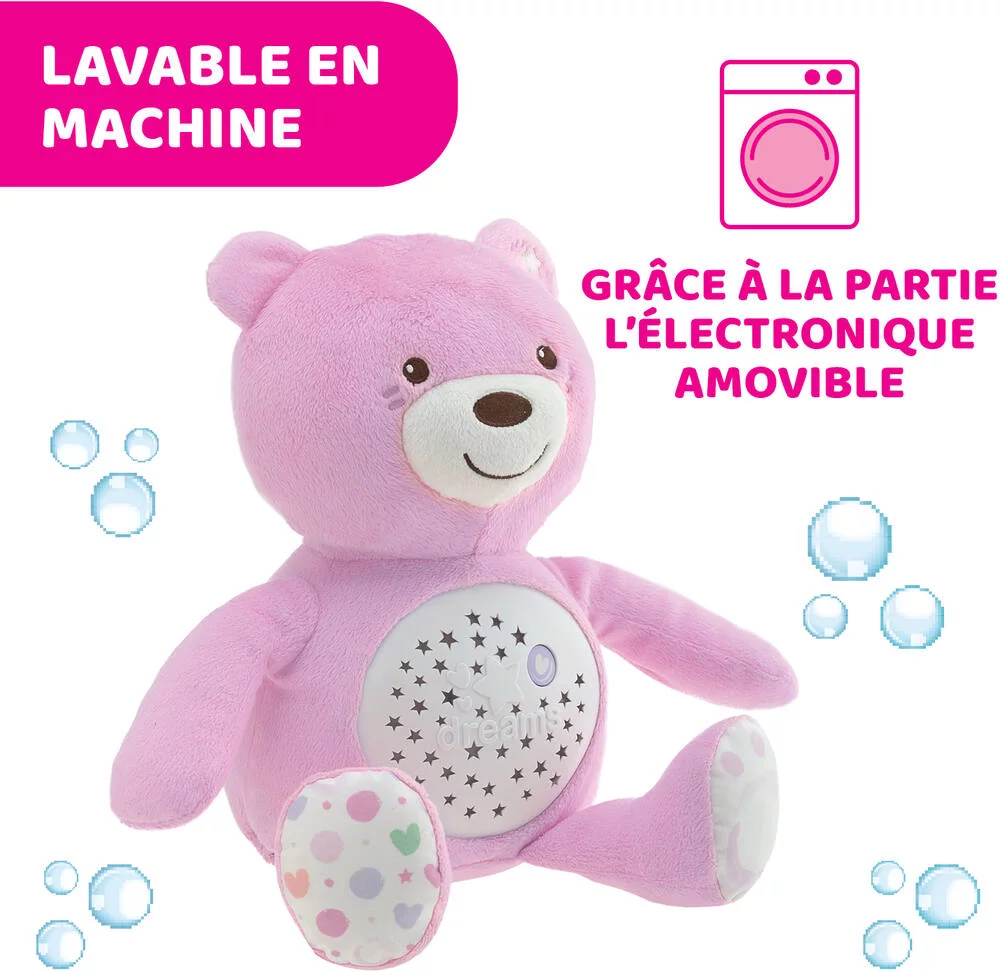 FIRT DREAMS - PELUCHE OURSON PROJECTEUR BABY BEAR ROSE