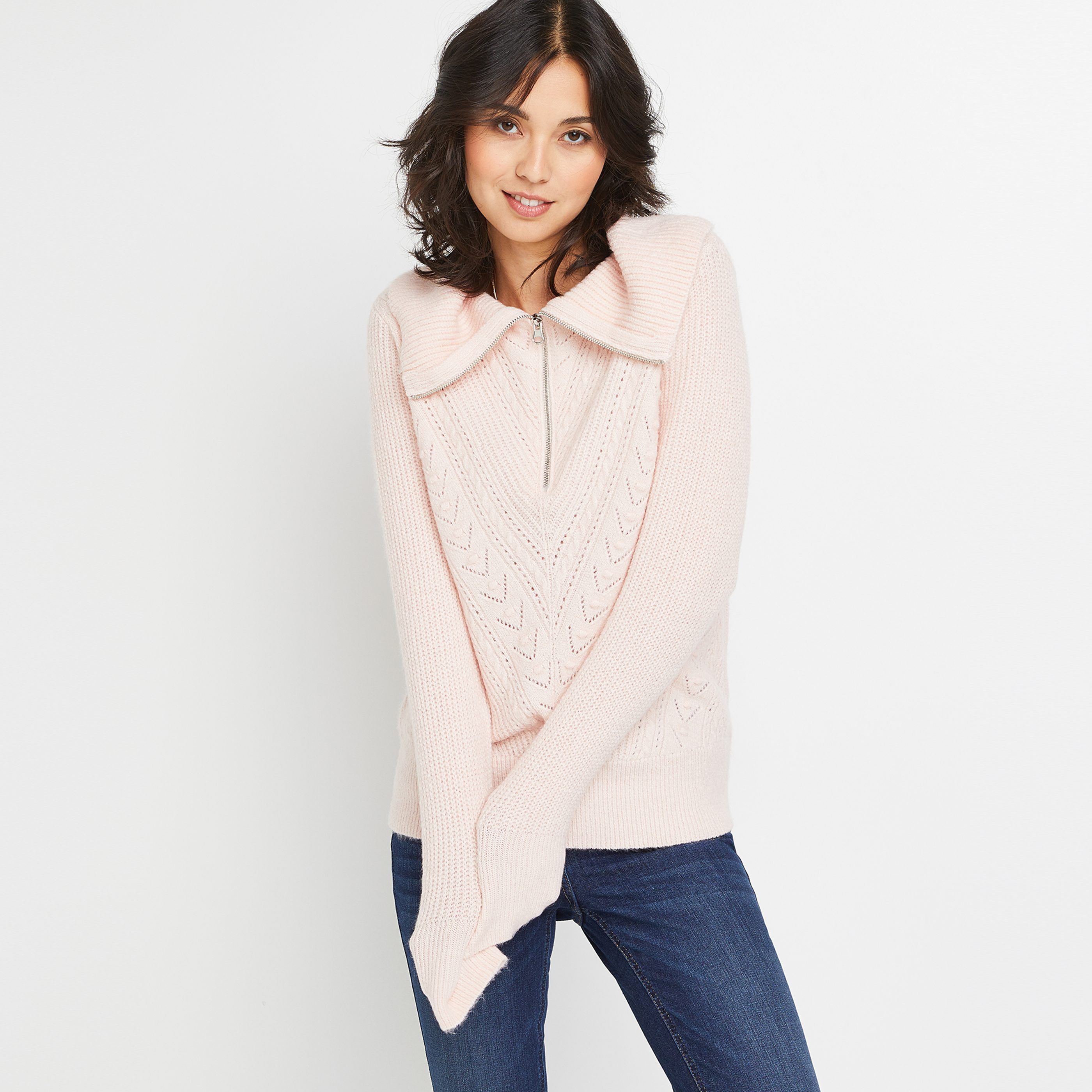 Pull col camionneur uni femme - ROSE