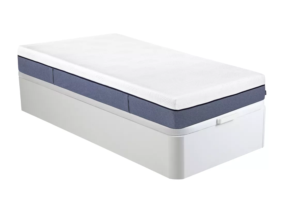 Ensemble 90 x 190 cm sommier coffre blanc + matelas ressorts ensachés 7 zones et mémoire de forme ép.24cm - KASUI de YSMÉE