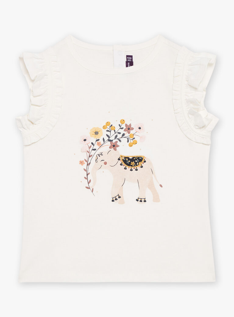 T-shirt écru à motif éléphant