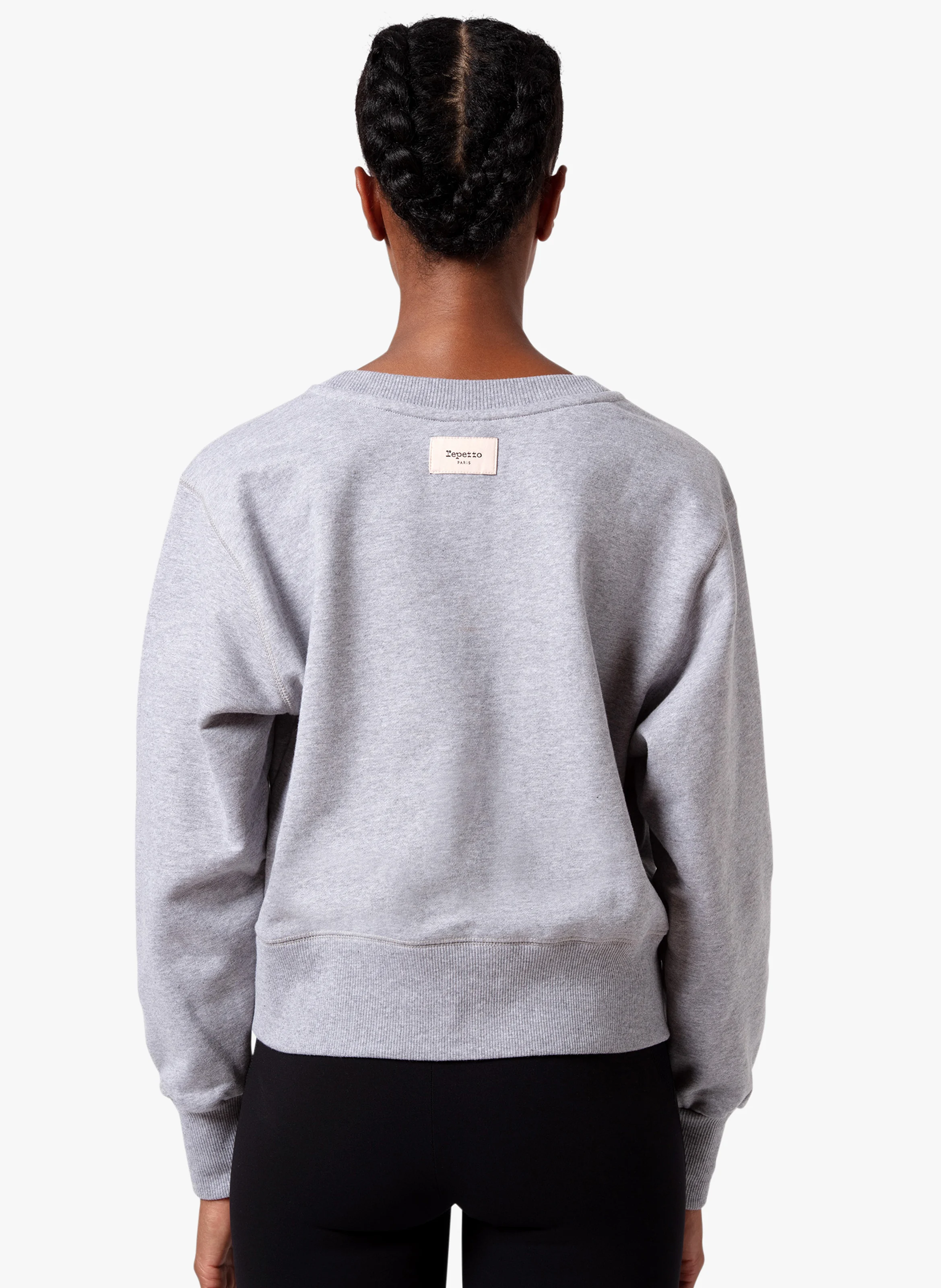 Sweatshirt col rond en coton brodé | Gris