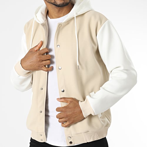 Veste Teddy Capuche Beige Blanc