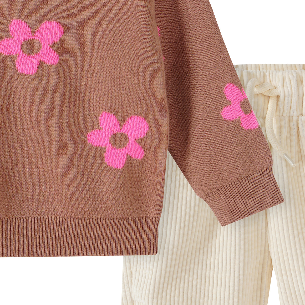 Topomini Baby Strickpullover und Cordhose im Set hellbraun / cremeweiss