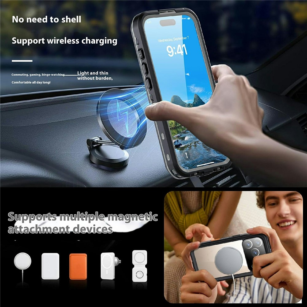 iPhone 17 Pro Wasserfeste MagSafe Outdoor Schutz Hülle (IP68) - Schwarz / Transparent