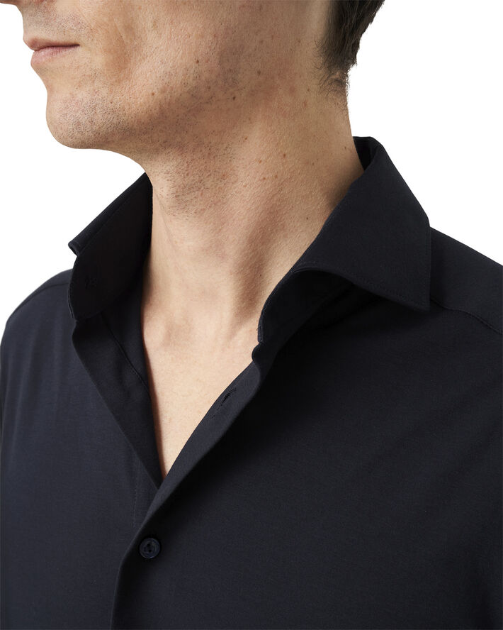 ETON Slim Fit Navy Blue Solid Four-Flex Stretch Shirt Blå