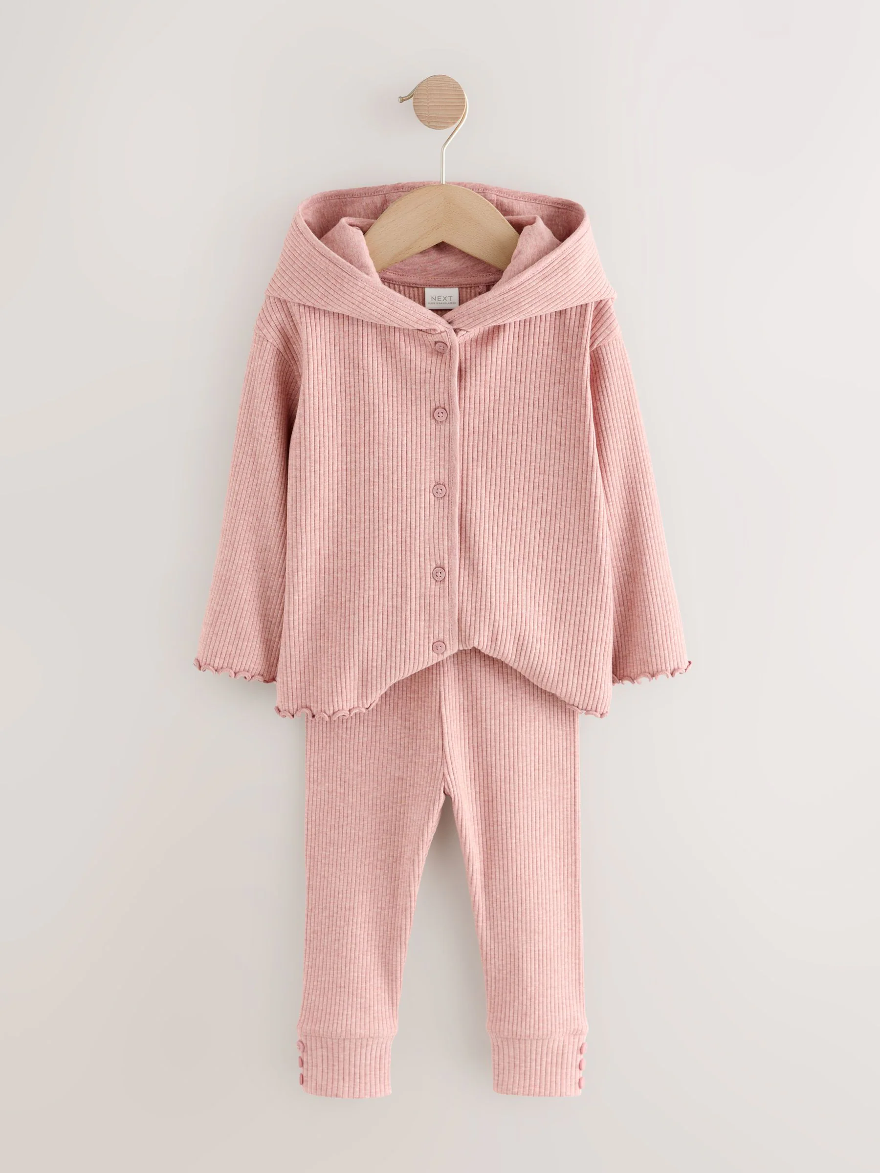 Lichtroze - Set met geribbelde cardigan met capuchon en legging (3mnd -7jr)