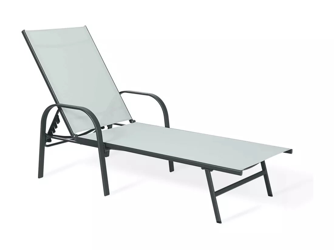 Chaise Longue Rebecca Mobili Darkin 95x195x69 Acier Polyester Gris Clair Anthracite Moderne