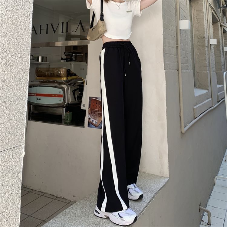 Rosesand - Hoge taille kleurblok losse wijde joggingbroek