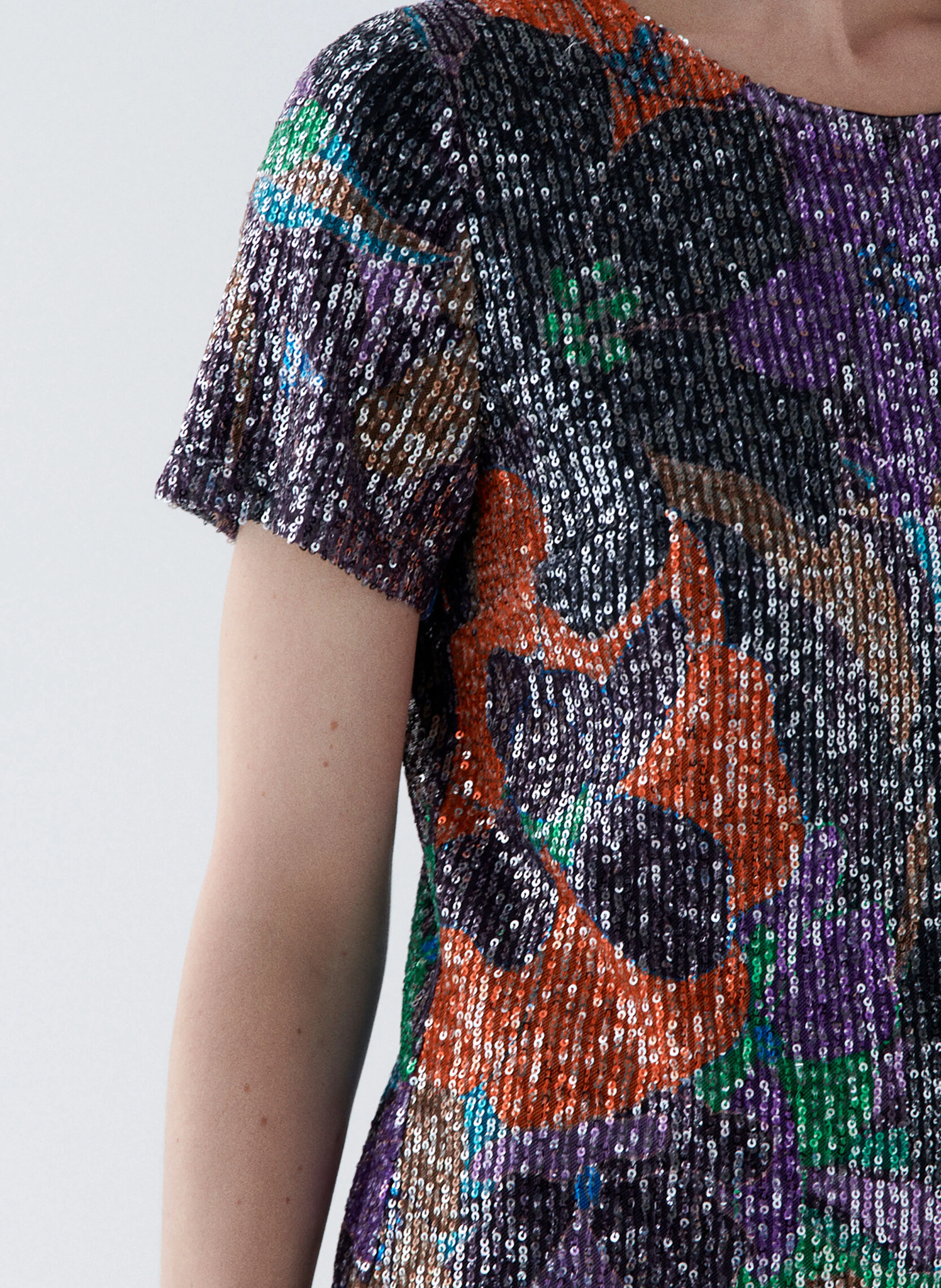 RAMILA - Robe courte col rond à paillettes| Orange