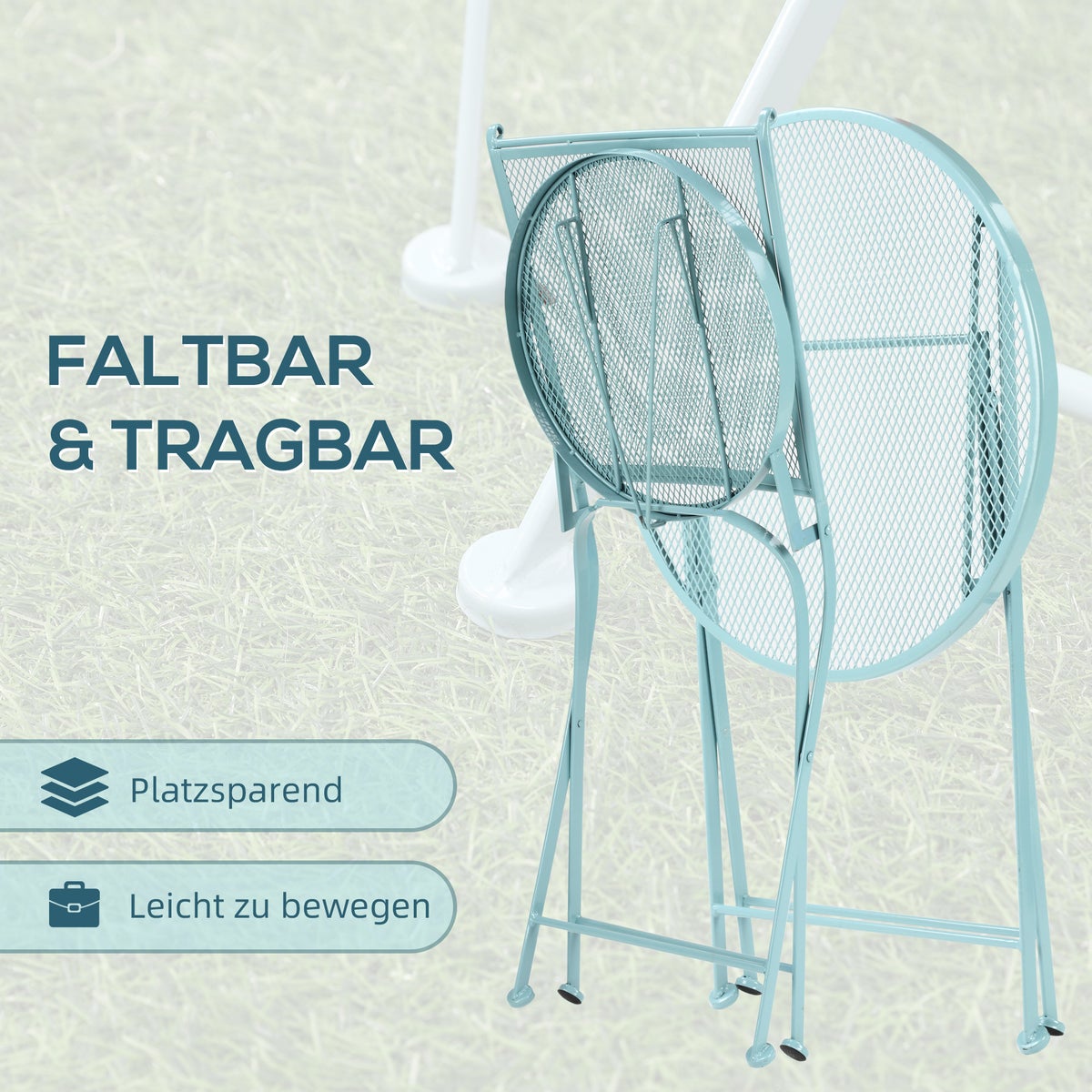 Outsunny 3-delige tuinmeubelset, bistroset, 55,5L x 55,5B x 69,5H cm, metaal, blauw