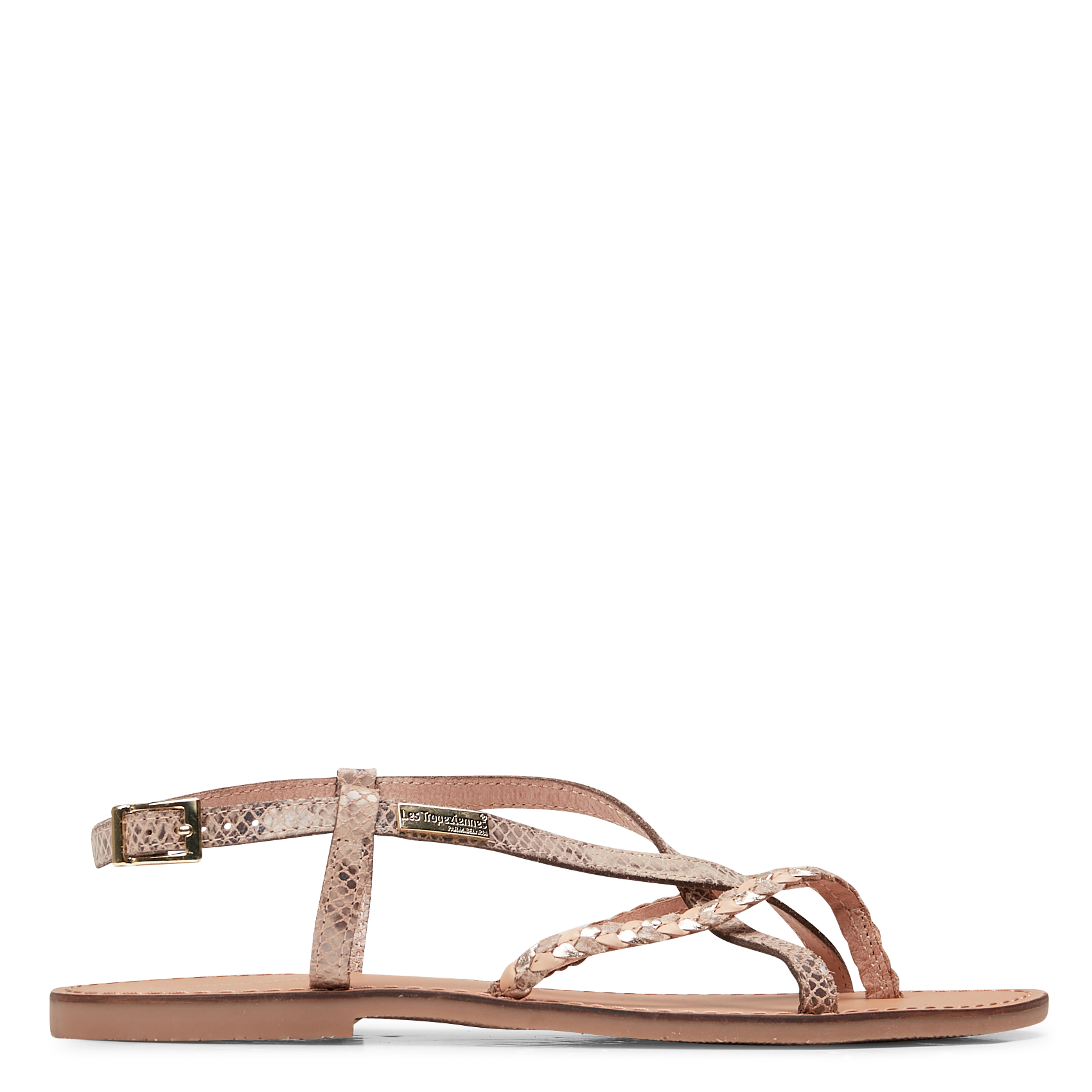 CHOU - Sandales plates à brides croisées en cuir | Beige