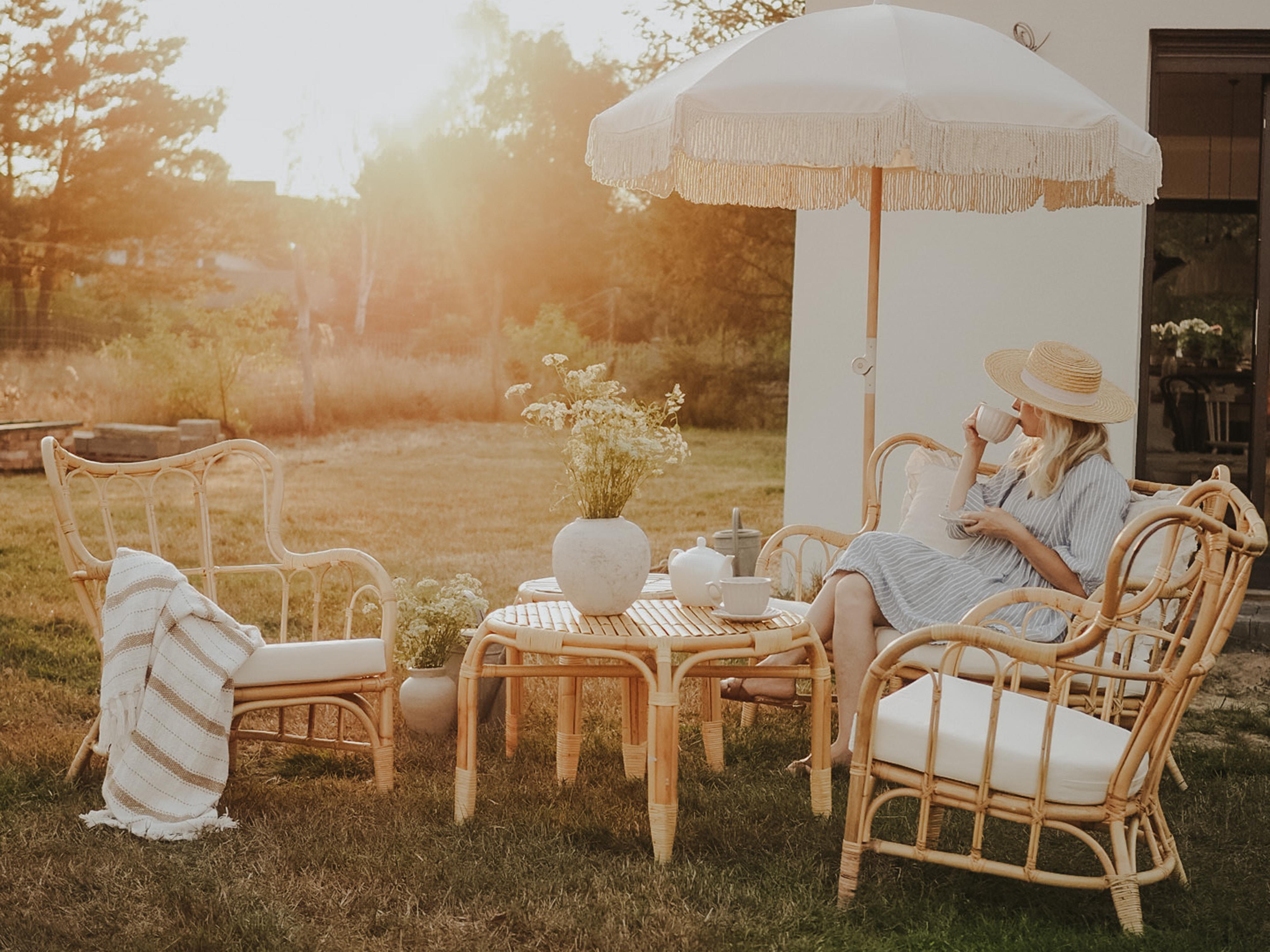 Loungeset met tafel 4-zits BRINDISI Rotan Natuurlijk