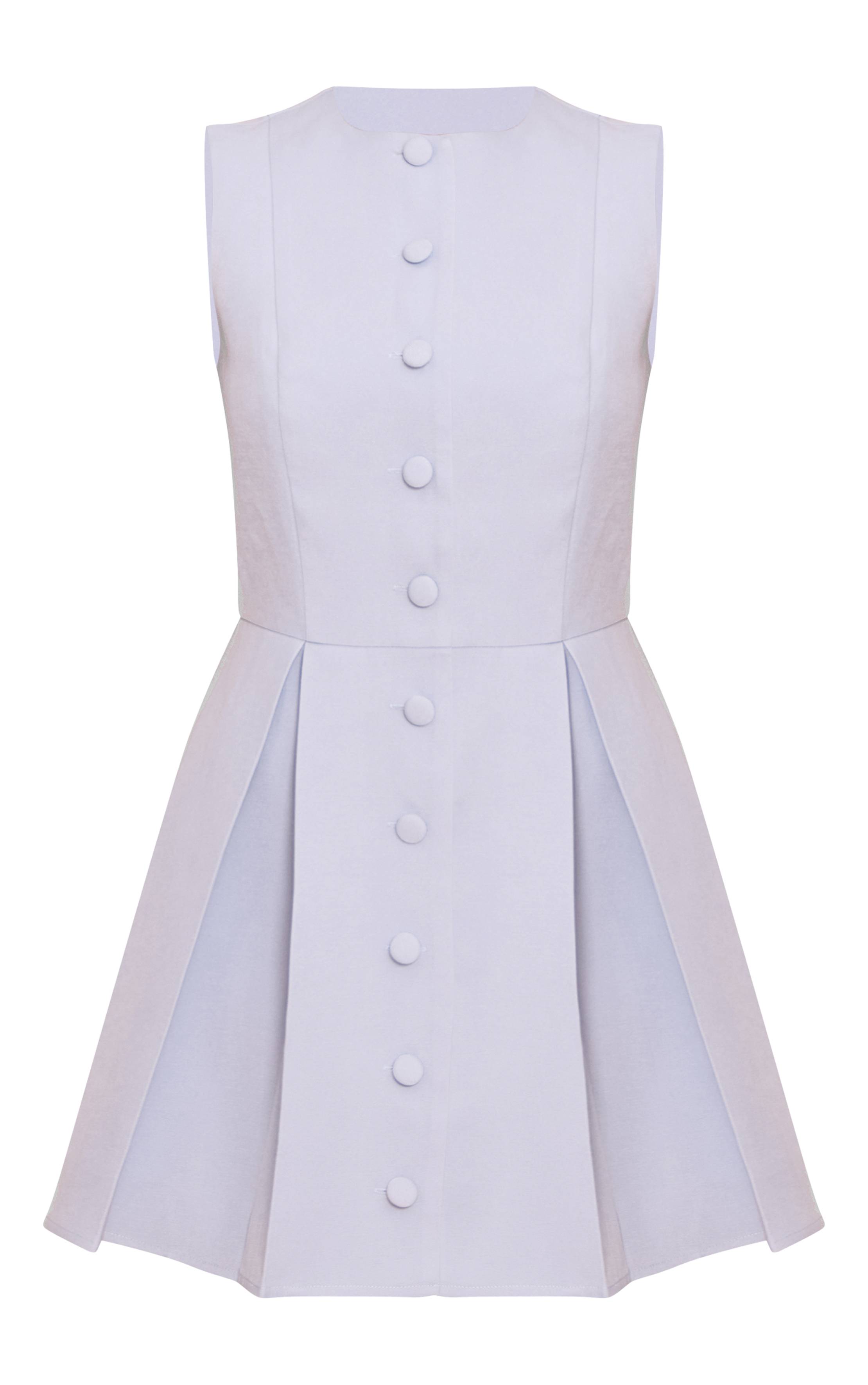 Bleu Clair Robe Droite Plissée Boutonnée En Tissu Structuré