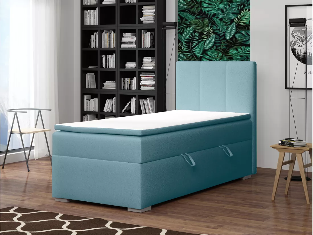 LIT SIMPLE avec tiroir de rangement et surmatelas, côté droit Monaco Mini 100x200 cm, Soft 08 (Bleu pastel)