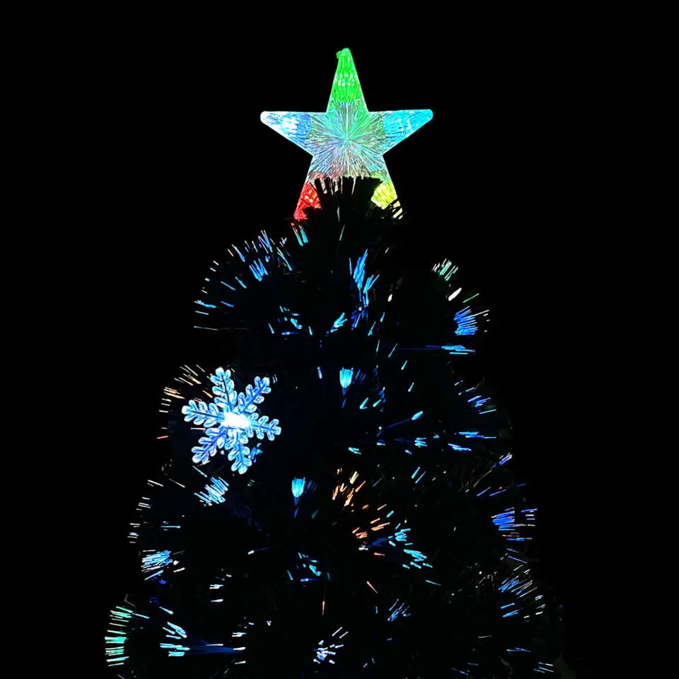 vidaXL Kerstboom met LED-sneeuwvlokken 210 cm glasvezel zwart