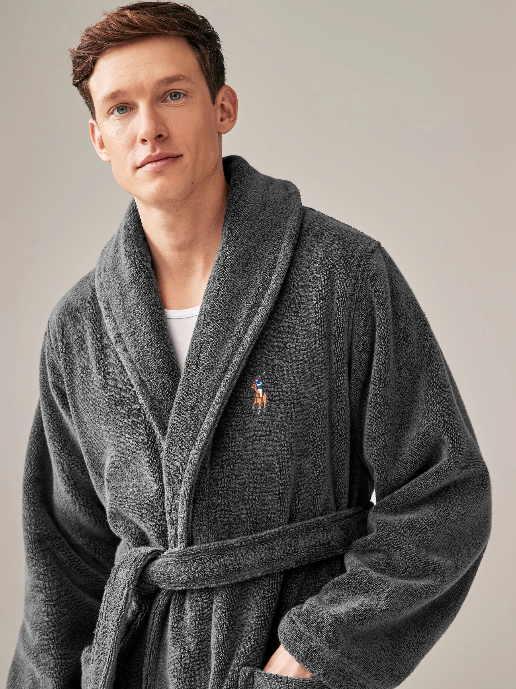 Donkergrijs - Polo Ralph Lauren badjas met sjaalkraag