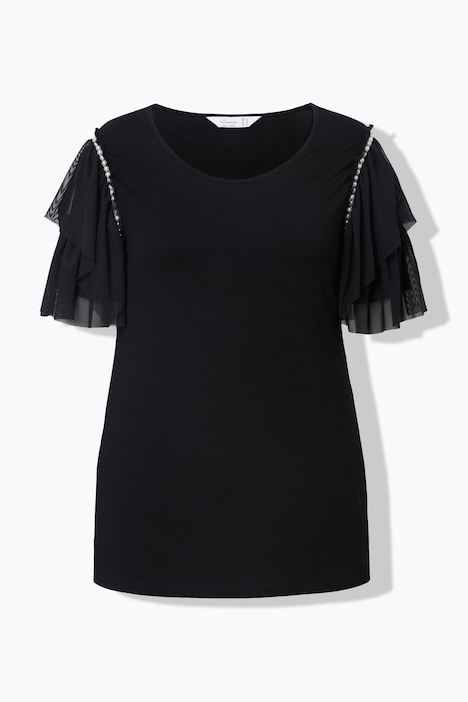 T-Shirt, A-Linie, Mesh-Halbarm mit Volants