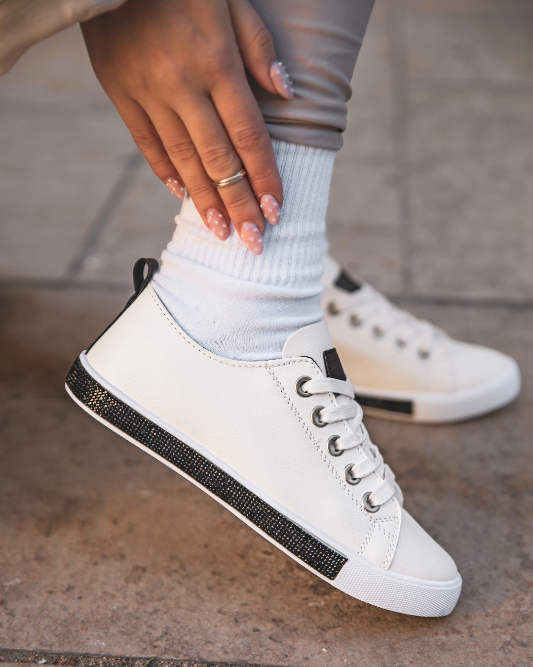 Basket femme blanche en toile à lacets - Macy