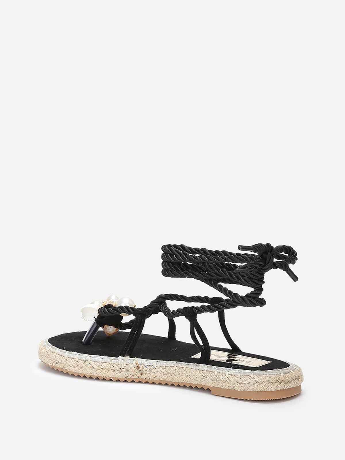 Nu-pieds en suédine à perles et coquillages- Noir