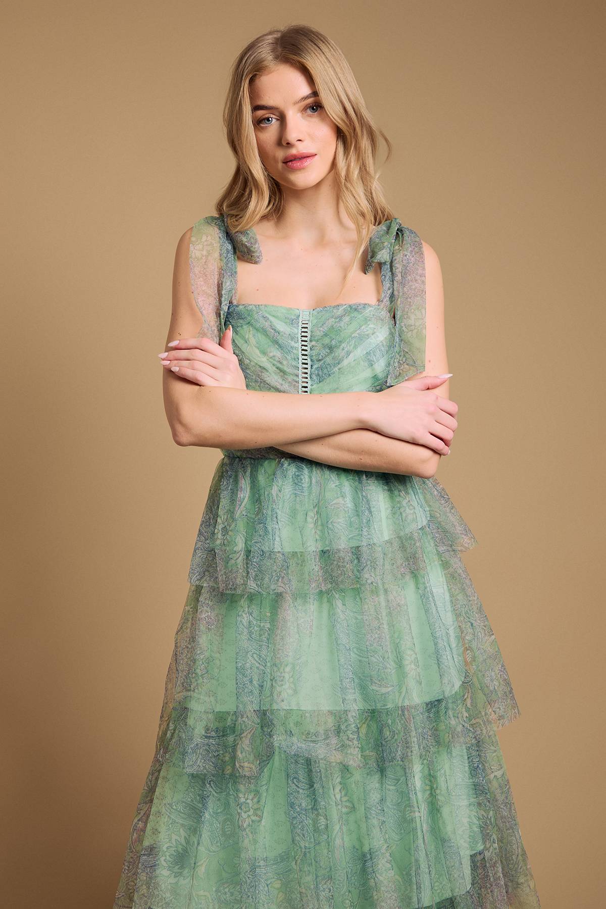 Oasis Robe Longue Étagée À Bretelles Nouées