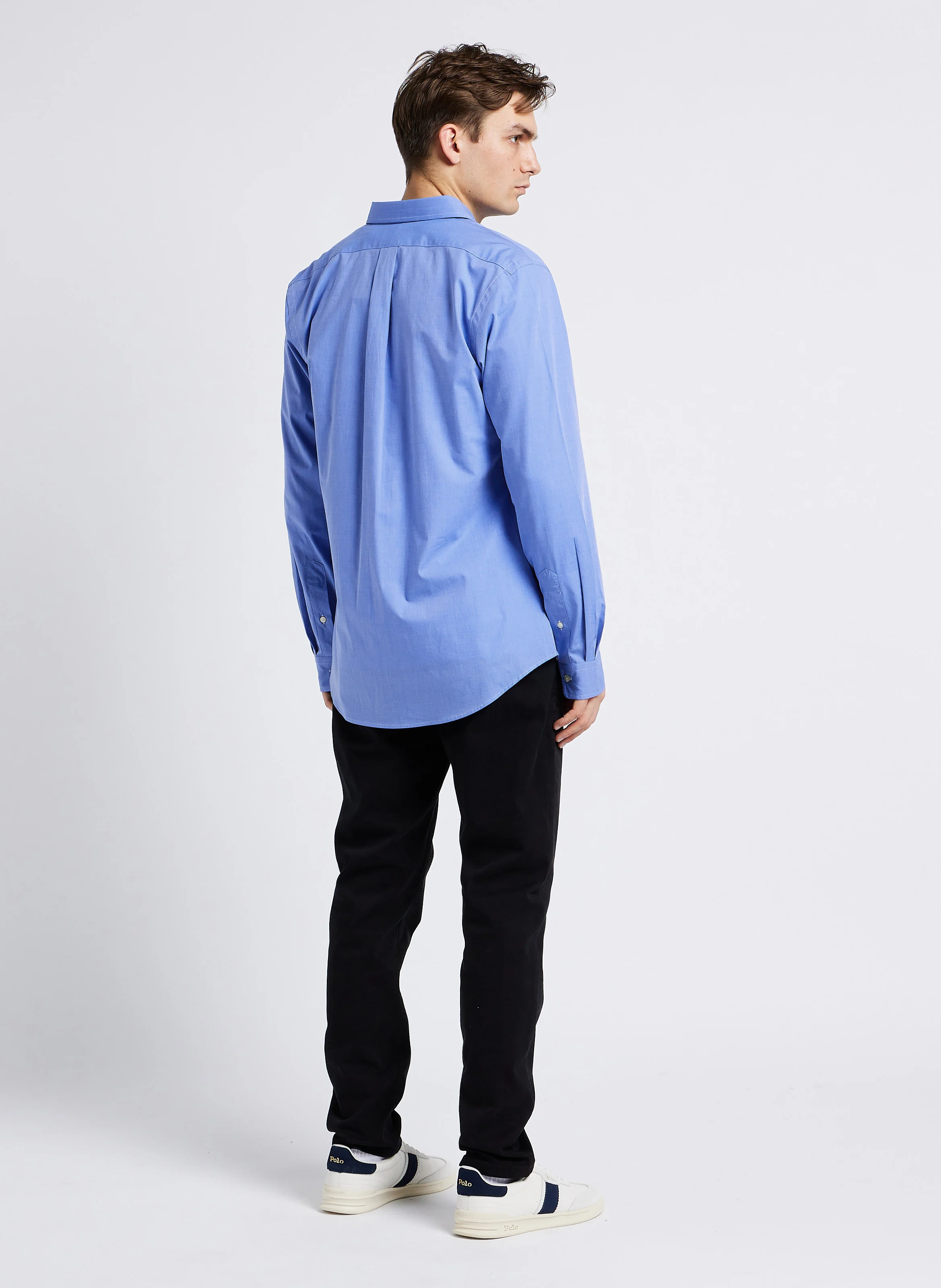 Chemise col américain en coton mélangé | Bleu
