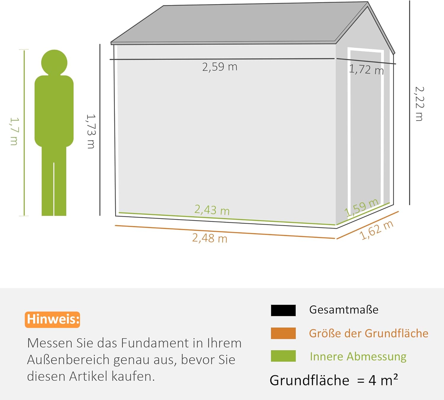 Outsunny Geräteschuppen 4㎡, Stahl Gartenhaus mit Fenster 259 x 172 x 222 cm abschließbares Gerätehaus, Gartenschrank für Terrasse, Balkon, Dunkelgrau