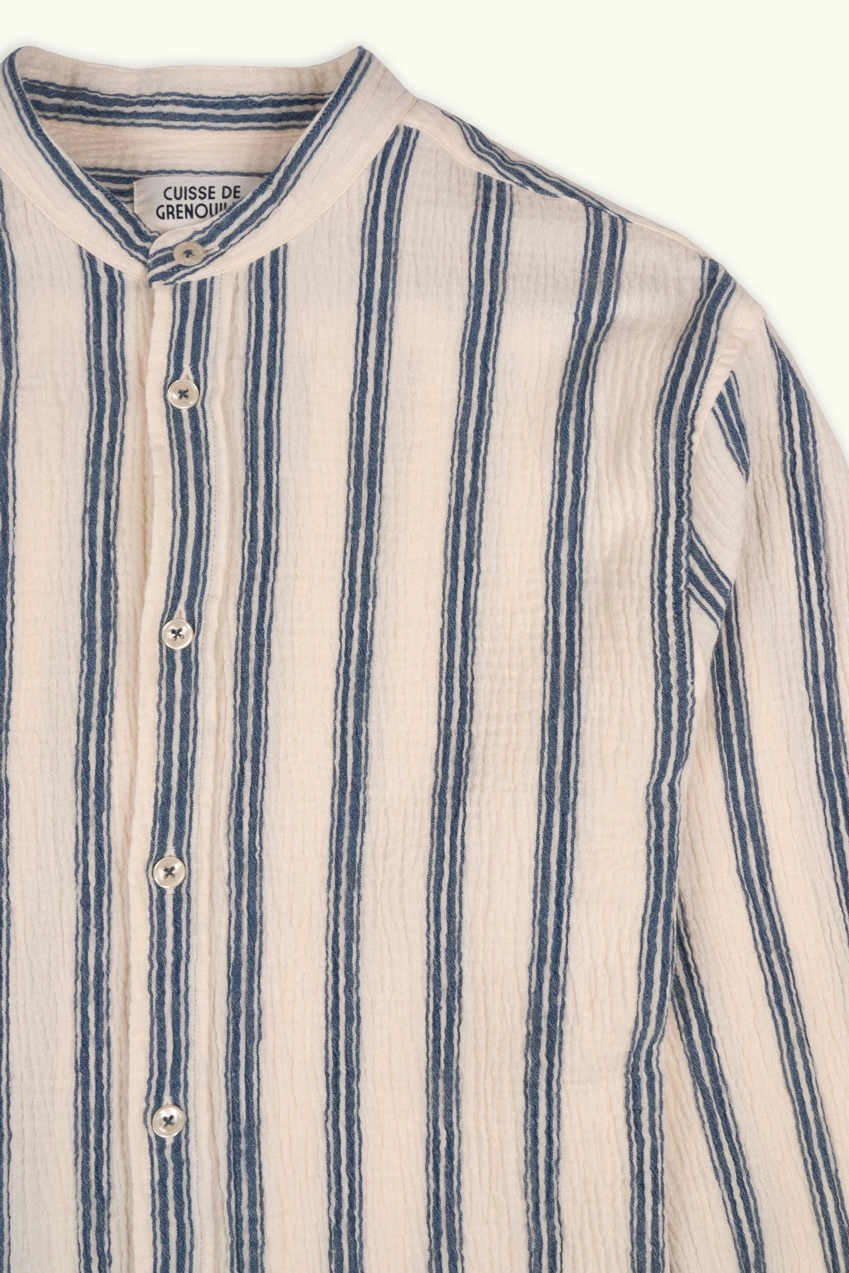Chemise col mao en gaze de coton | Rayé