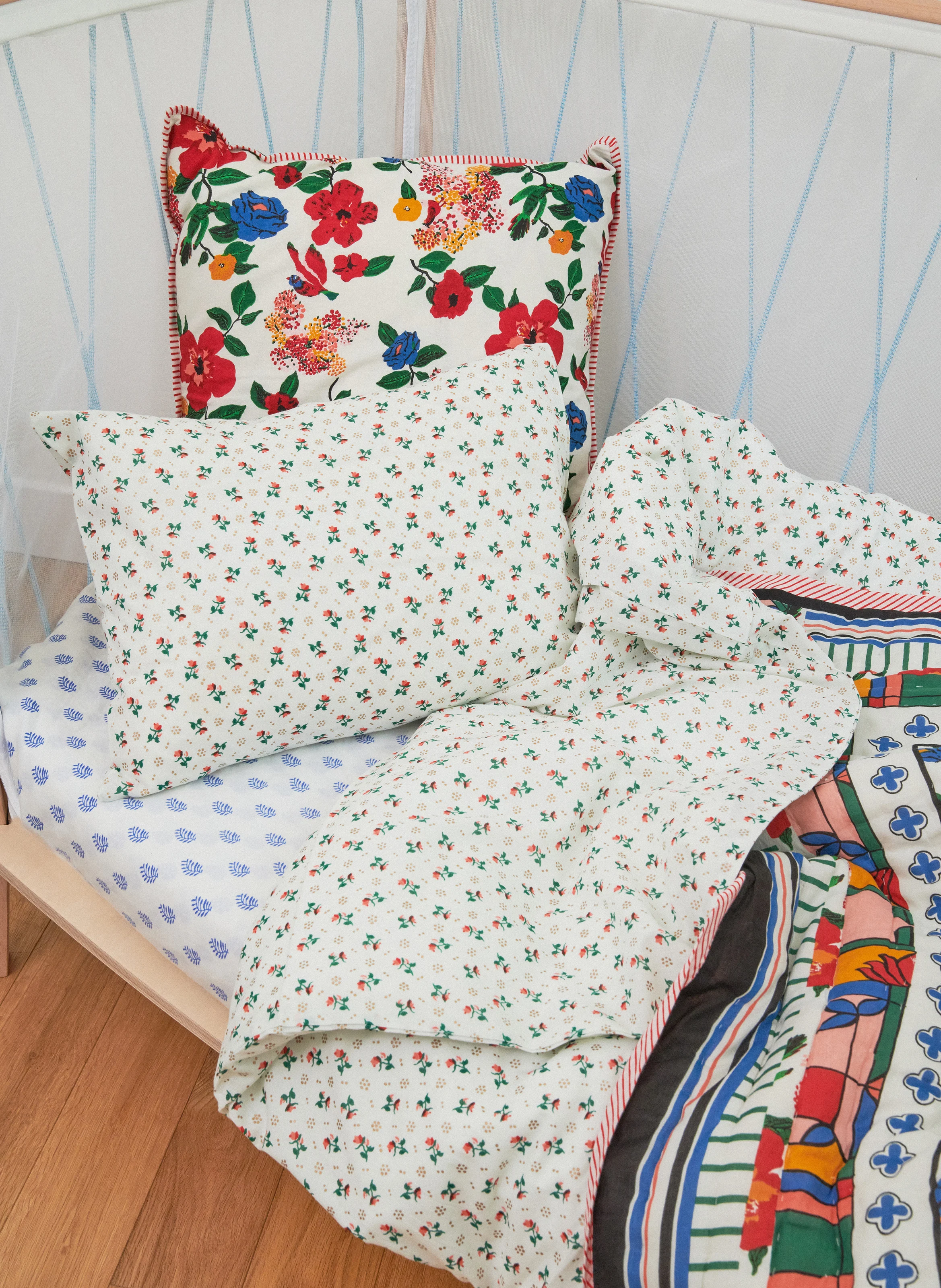Parure de lit imprimé fleuri en coton | Blanc