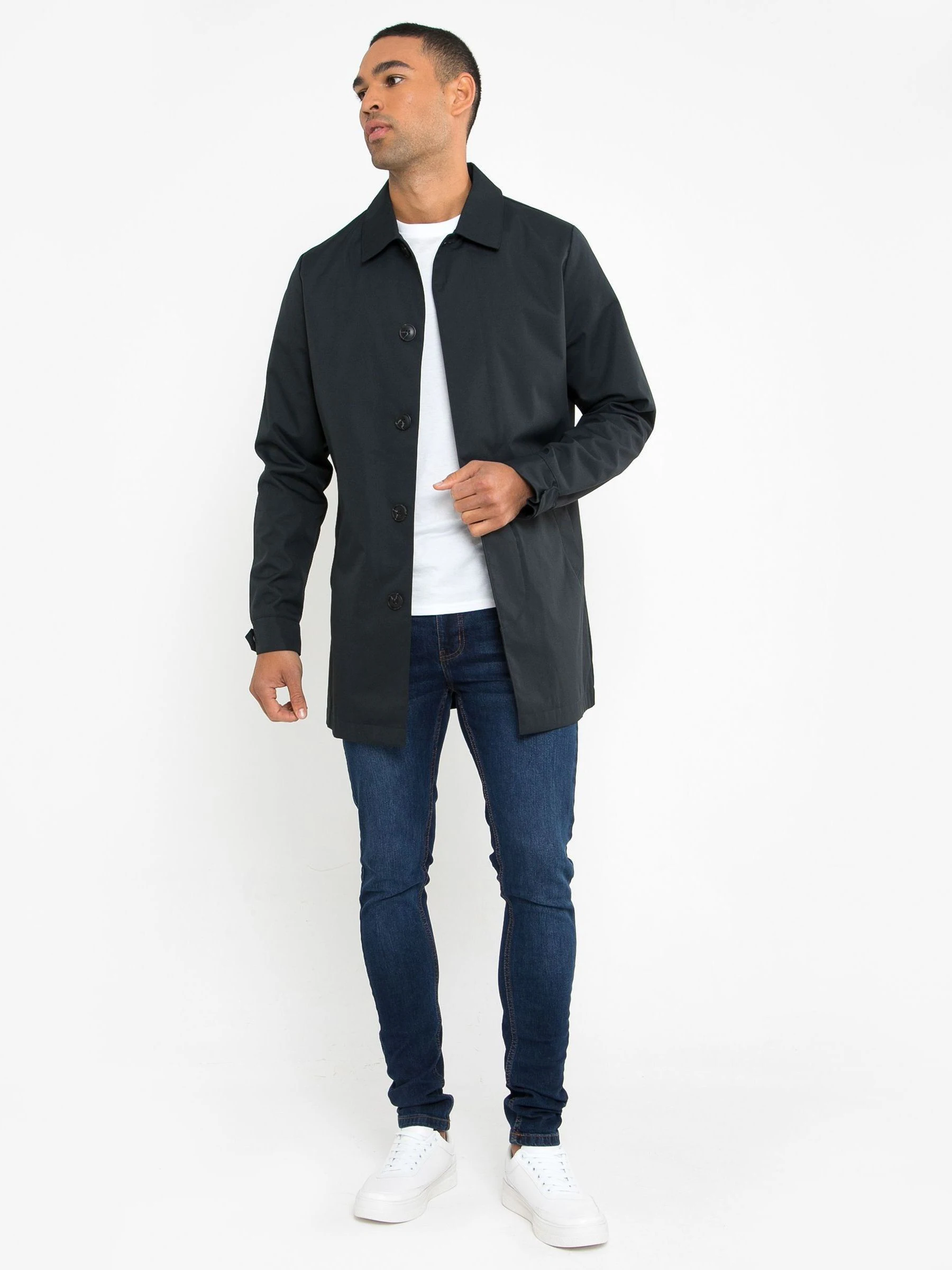 Donkerblauw - Threadbare Showerproof Longline Trench Coat