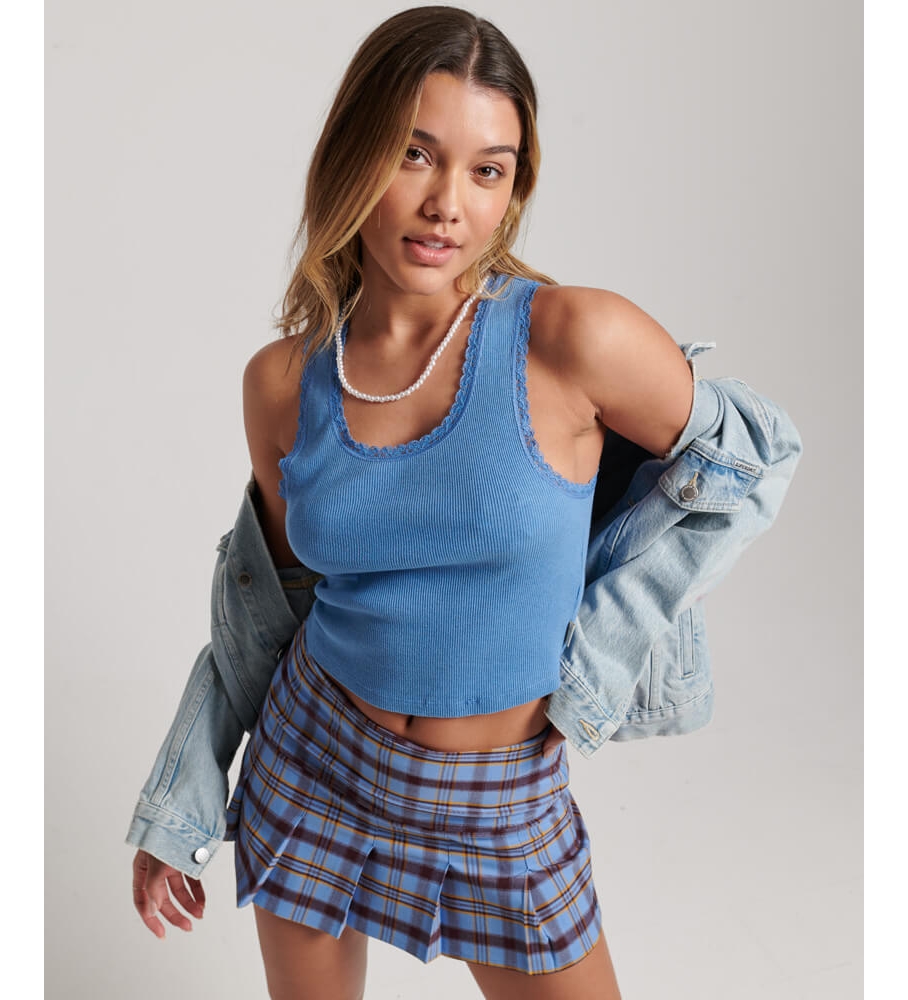 Saia midi plissada xadrez azul da Superdry