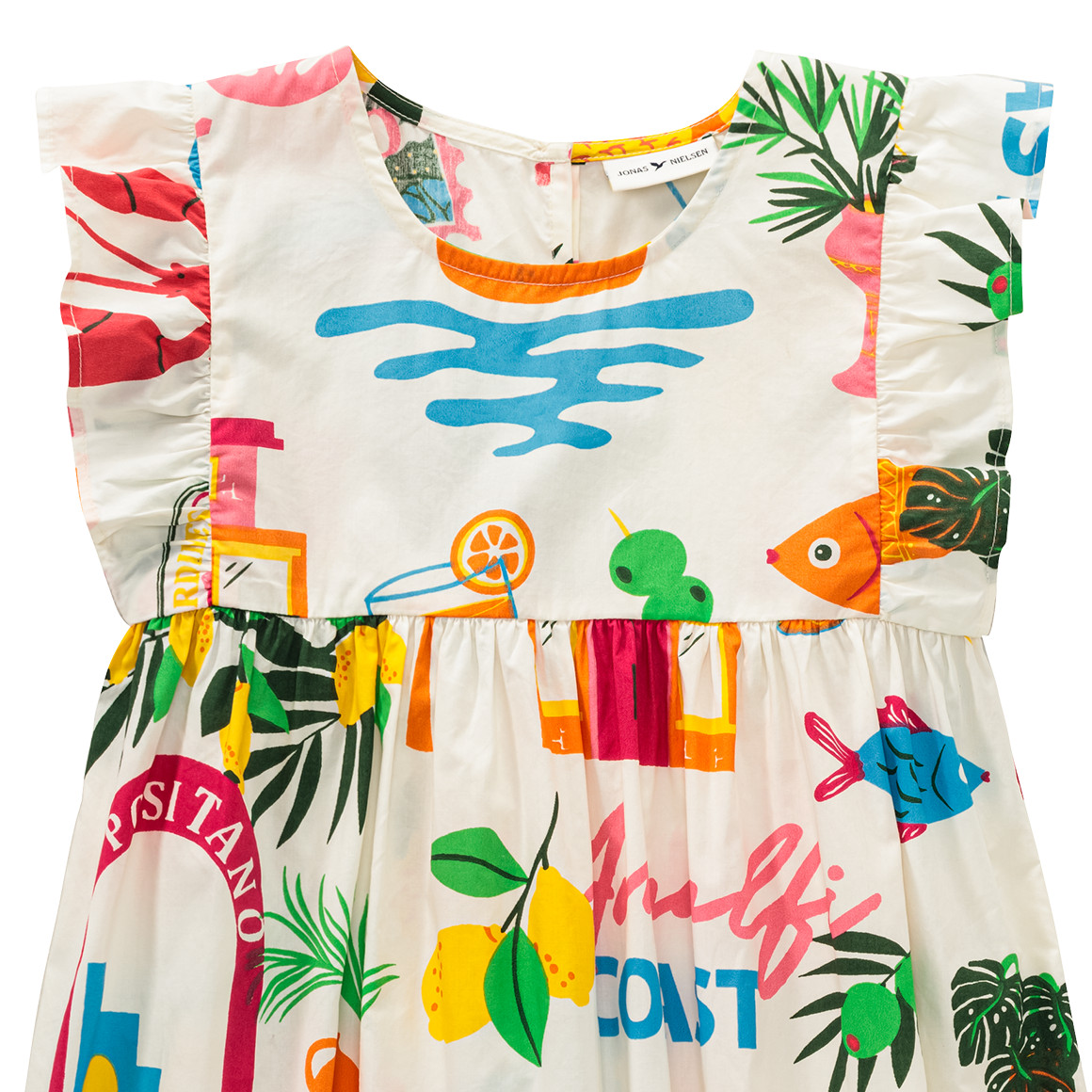 Jonas Nielsen Mädchen Kleid mit Urlaubs-Motiven weiss / bunt