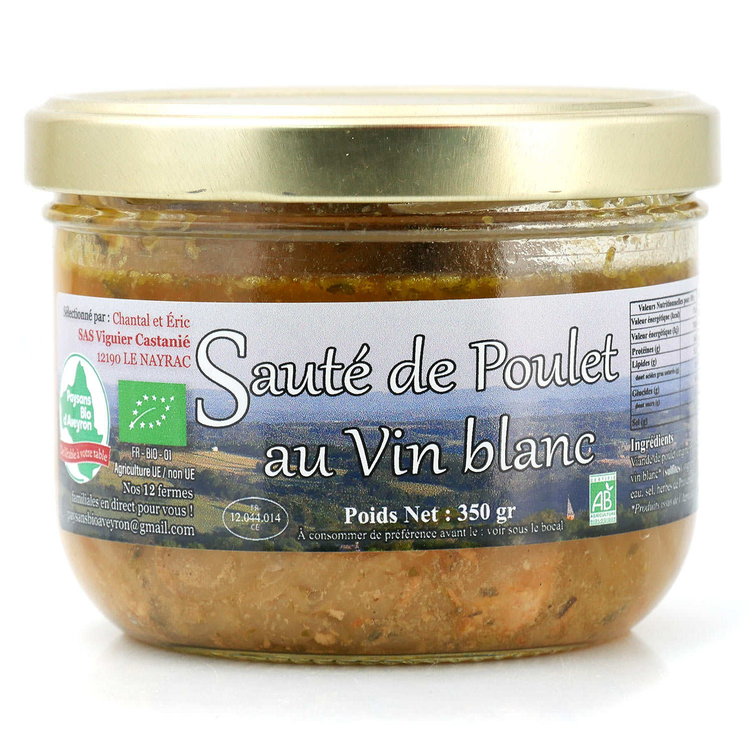 Sauté de poulet bio au vin blanc - Plat cuisiné fermier de l'Aveyron